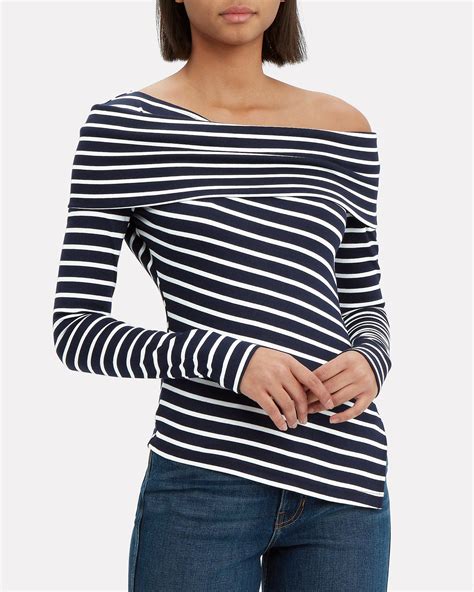 michael kors cold shoulder top navy white striped|Striped Knit Top .